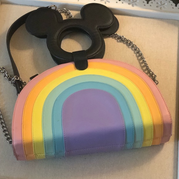 Disney By Loungefly Rainbow Crossbody Bag With Mickey Ears Handle - Picture 3 of 13